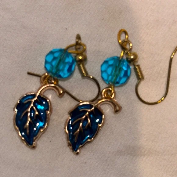Neiman Marcus Gold and Blue Asymmetric Earrings - Picture 4 of 5